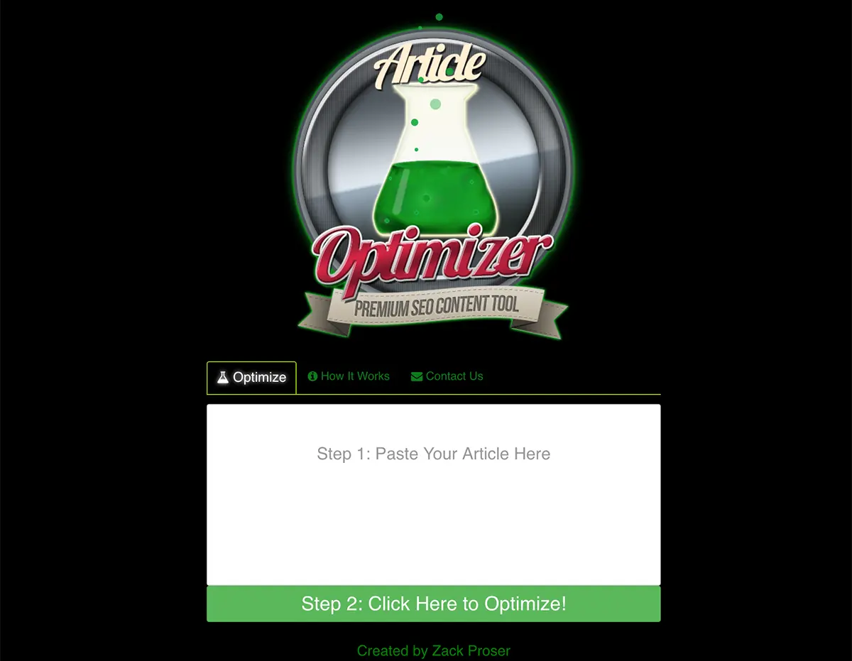 Article optimizer application splash screen